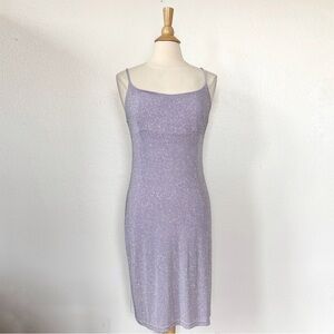 Sparkling Pastel Purple Spaghetti Strap Midi Cocktail Dress